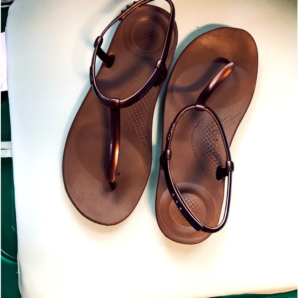 Fitflop iQushion Splash Gold Metallic Pearlised Back-Strap Sandals Size 8